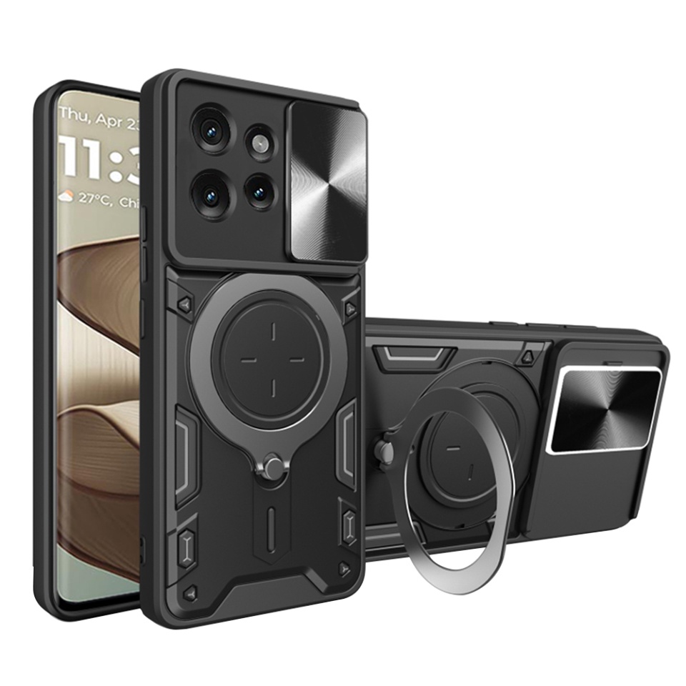 Husa pentru Motorola Edge 50, SKYDDAR INNOVATION, CamGuard Pro, Inel Magnetic, Protectie Camera, set cu sticker, Negru
