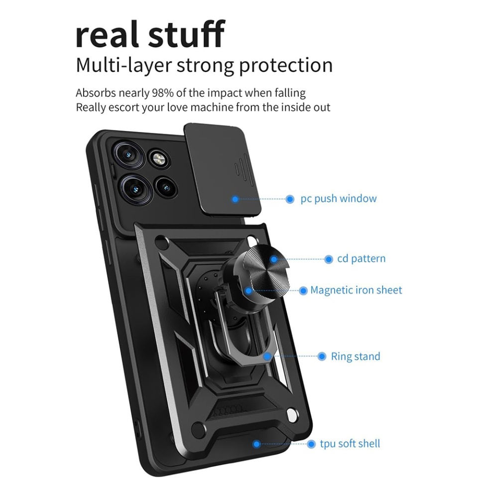 Husa pentru Motorola Edge 50, SKYDDAR INNOVATION, CamShield, Inel magnetic, set cu sticker, Negru - 1 | YEO