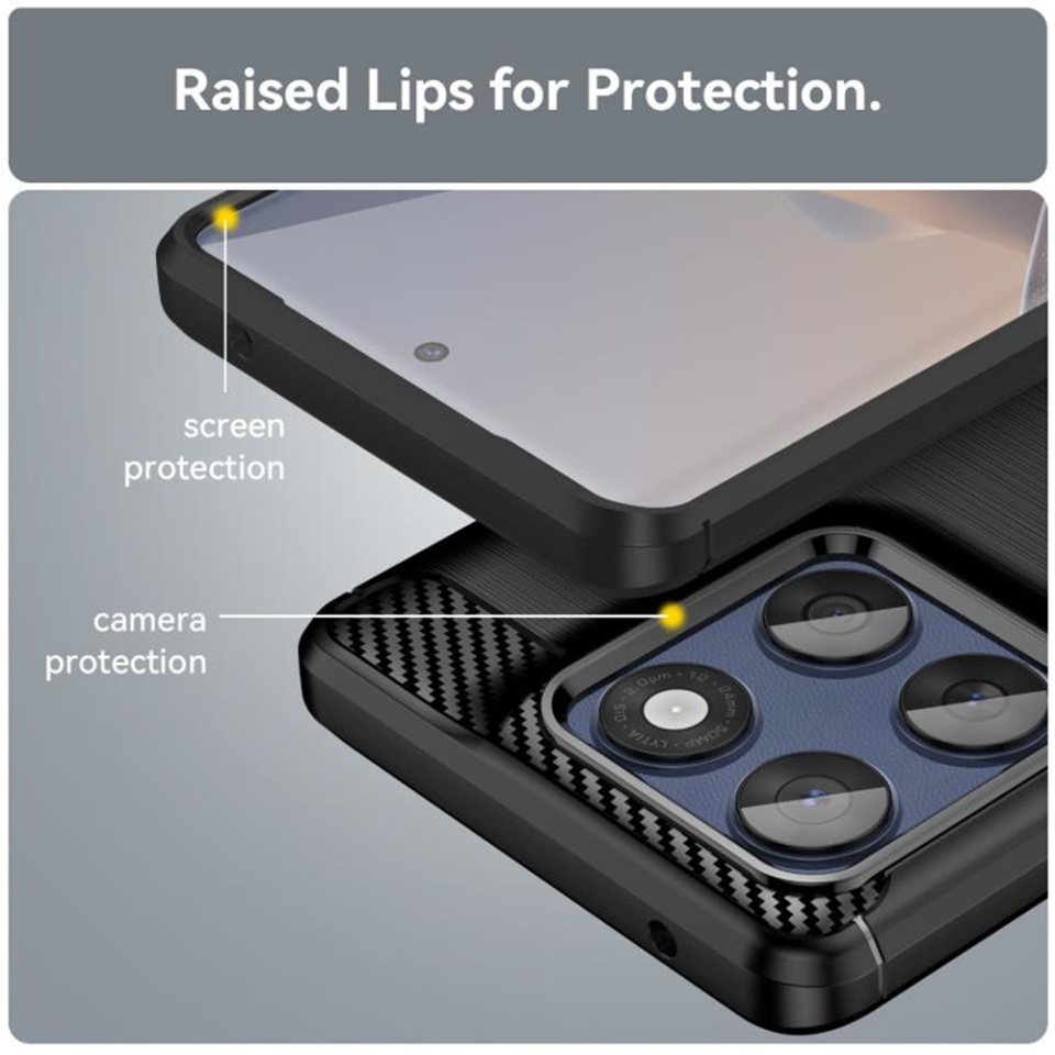 Husa pentru Motorola Edge 60 Pro, SKYDDAR INNOVATION, Carbon Silicone, din Silicon Premium, Slim, cu textura Fibra Carbon, Negru, set cu sticker - 2 | YEO