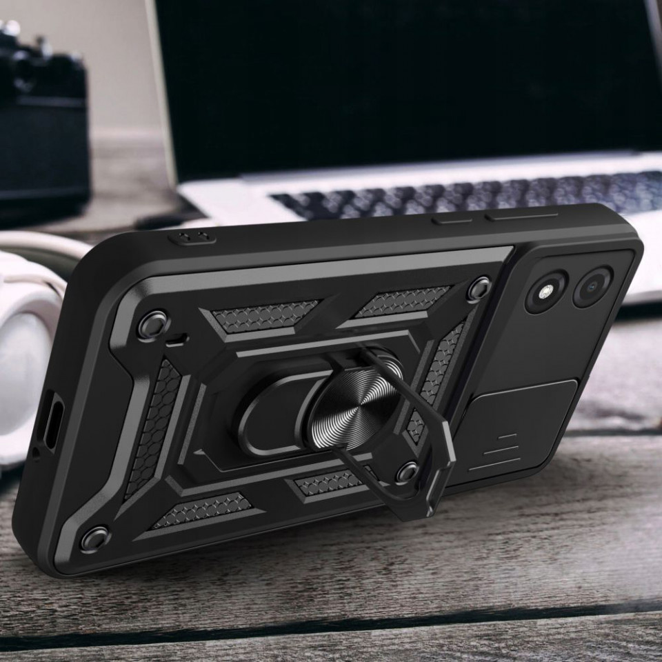 Husa pentru Motorola Moto E13 cu inel magnetic si protectie camera Skyddar CamShield - Negru - 2 | YEO