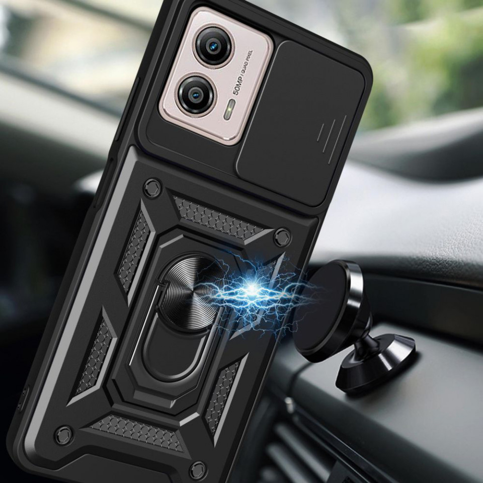 Husa pentru Motorola Moto G13 / G23 / G53 cu inel magnetic, Skyddar CamShield - Negru - 2 | YEO