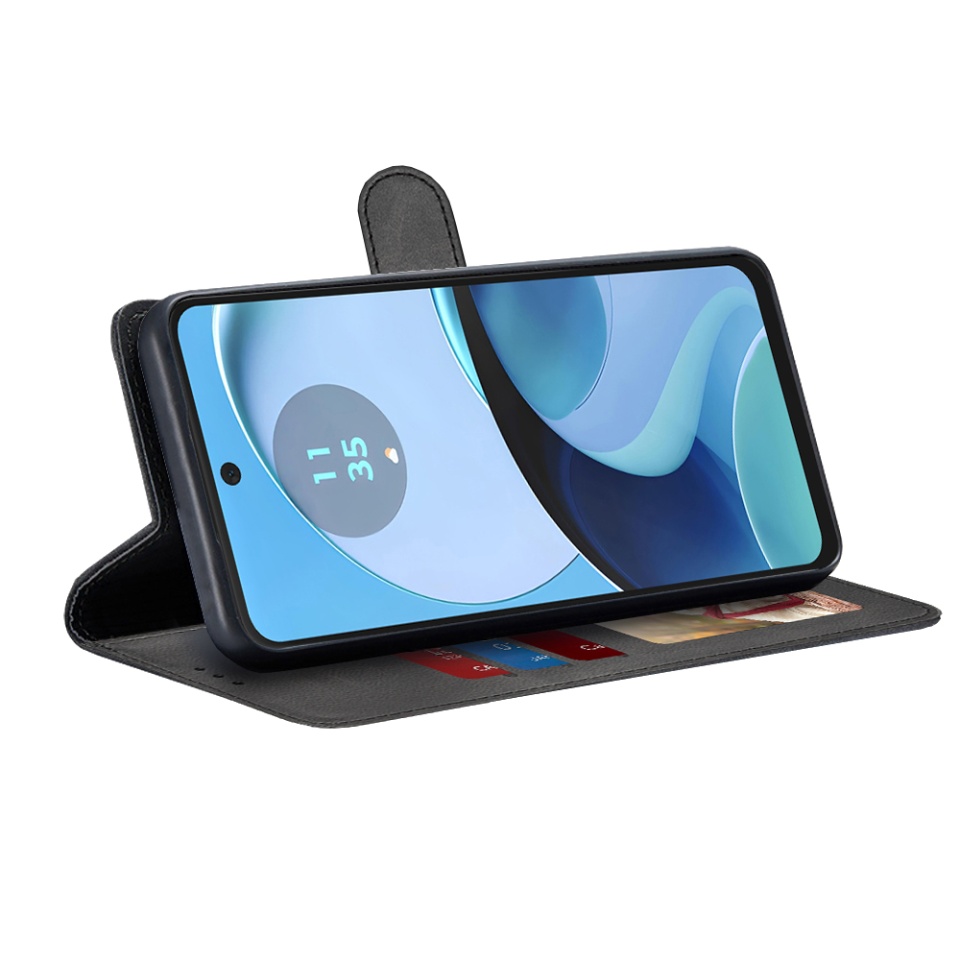 Husa pentru Motorola Moto G14, SKYDDAR INNOVATION, Diary Book, tip carte, cu Portofel Interior, Antisoc, Negru, set cu sticker - 1 | YEO