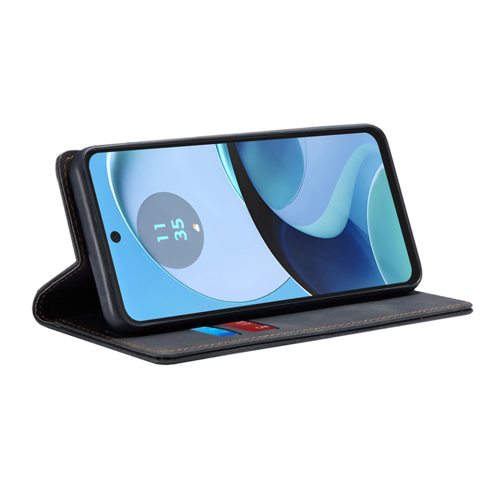 Husa pentru Motorola Moto G14, SKYDDAR INNOVATION, Soft Wallet, tip Carte din piele Eco Premium, cu Portofel Interior, Negru, set cu sticker - 1 | YEO