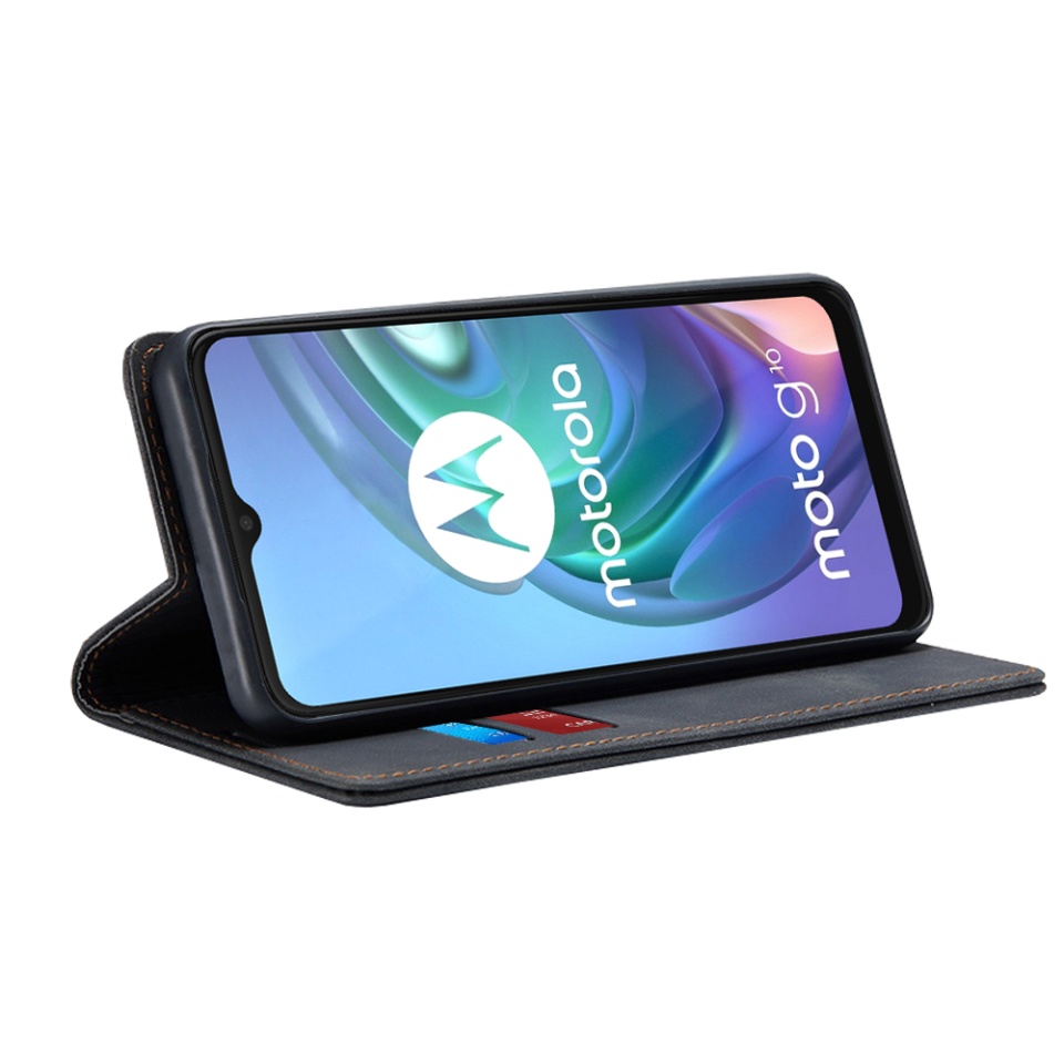 Husa pentru Motorola Moto G30 / Moto G10 / Moto G20, SKYDDAR INNOVATION, Soft Wallet, tip Carte din piele Eco Premium, cu Portofel Interior, Negru, set cu sticker - 1 | YEO