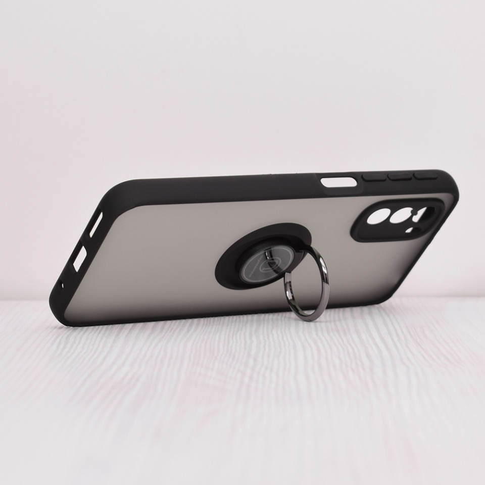 Husa pentru Motorola Moto G31 / Moto G41, SKYDDAR INNOVATION, Glinth cu Inel Rotativ 360° Magnetic, Negru, set cu sticker - 1 | YEO