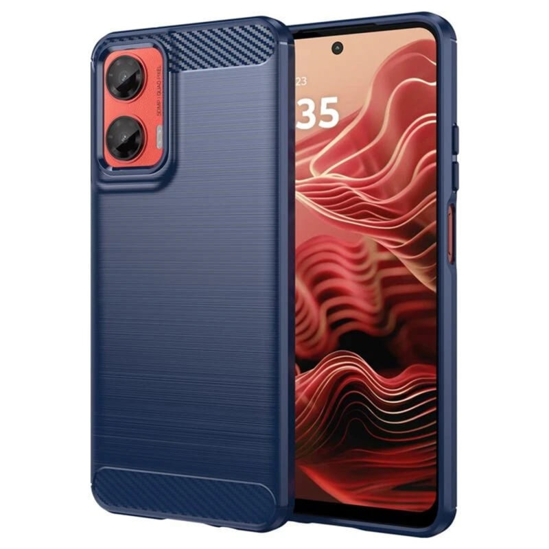 Husa pentru Motorola Moto G35 din Silicon Premium, Slim, cu textura Fibra Carbon - Albastru