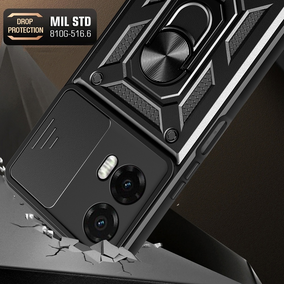 Husa pentru Motorola Moto G35, SKYDDAR INNOVATION, CamShield, Inel magnetic, set cu sticker, Negru - 3 | YEO