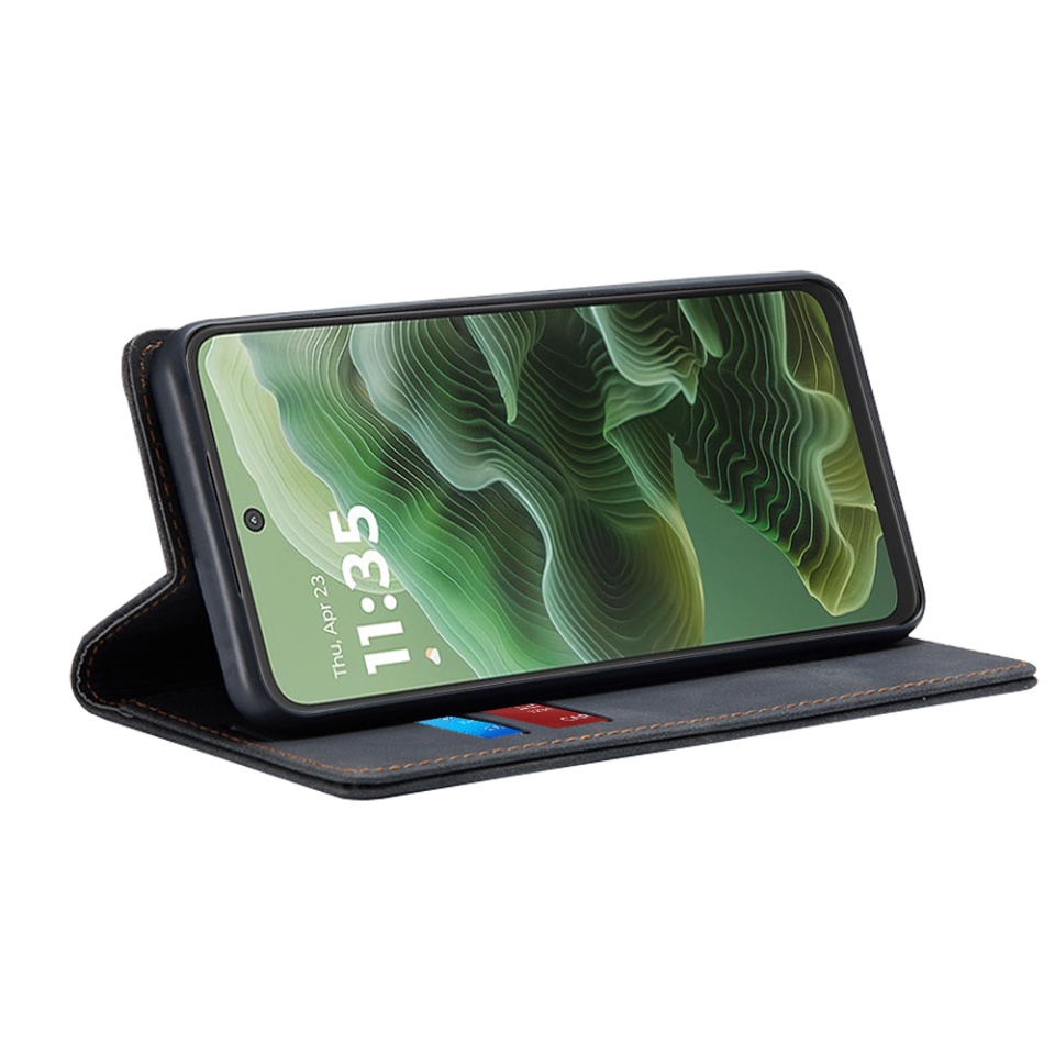 Husa pentru Motorola Moto G35, SKYDDAR INNOVATION, Soft Wallet, tip Carte din piele Eco Premium, cu Portofel Interior, Negru, set cu sticker - 1 | YEO
