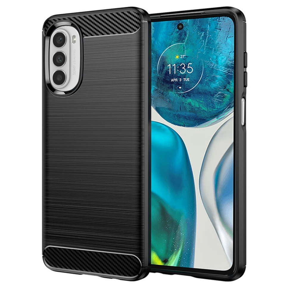 Husa pentru Motorola Moto G52 / Moto G82 5G, SKYDDAR INNOVATION, Carbon Silicone, din Silicon Slim, cu textura Fibra Carbon, set cu sticker, Negru