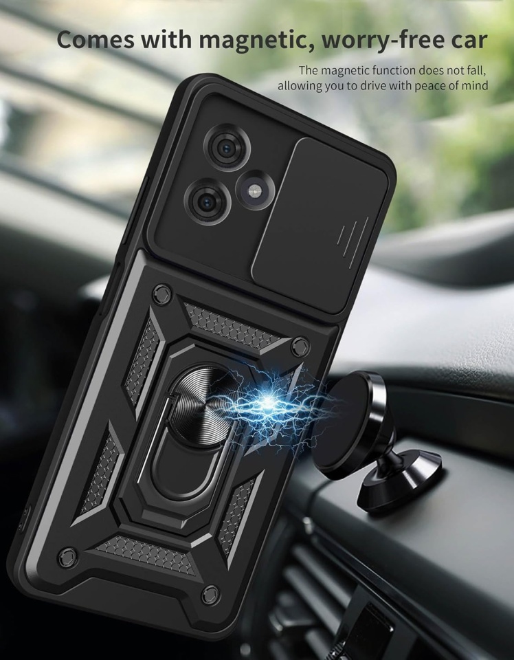 Husa pentru Motorola Moto G55 cu inel magnetic si protectie camera Skyddar CamShield - Verde - 2 | YEO
