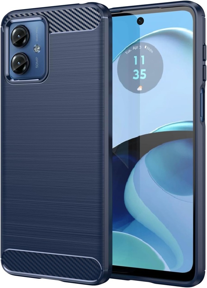 Husa pentru Motorola Moto G55 din Silicon Premium, Slim, cu textura Fibra Carbon - Albastru