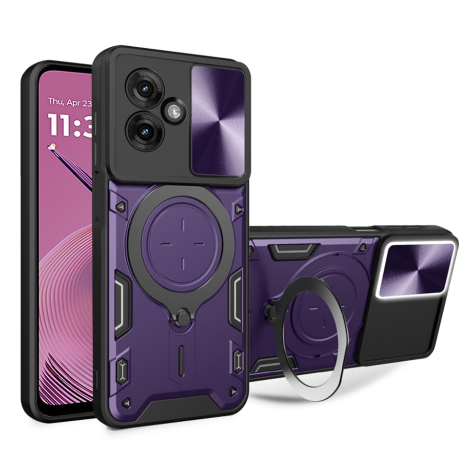 Husa pentru Motorola Moto G55, SKYDDAR INNOVATION, CamGuard Pro, Inel Magnetic, Protectie Camera, set cu sticker, Mov