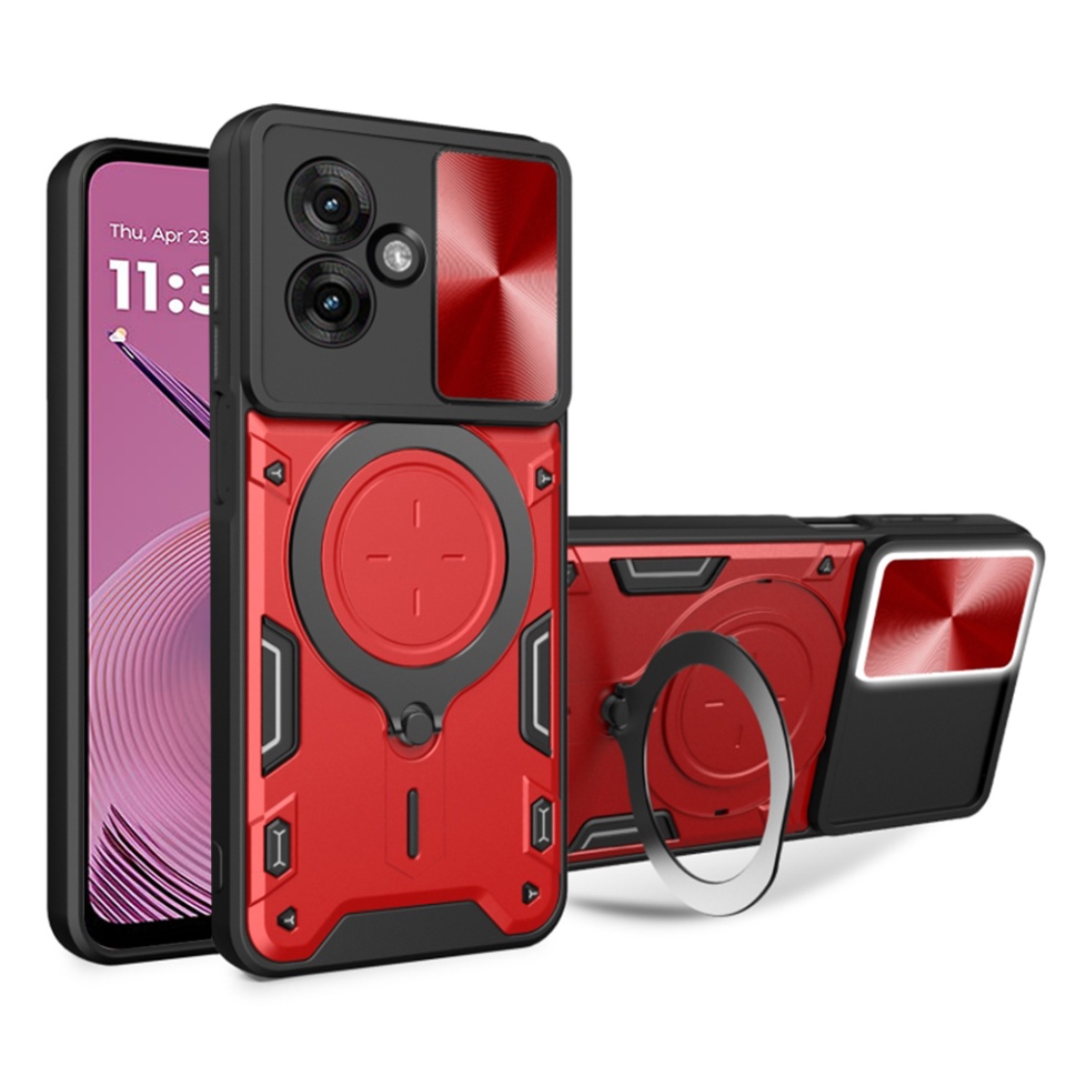 Husa pentru Motorola Moto G55, SKYDDAR INNOVATION, CamGuard Pro, Inel Magnetic, Protectie Camera, set cu sticker, Rosu