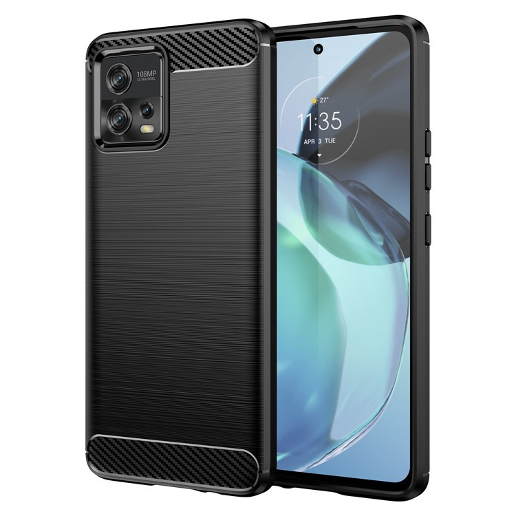 Husa pentru Motorola Moto G72 din silicon, SLIM, cu textură Fibra Carbon Skyddar - Negru
