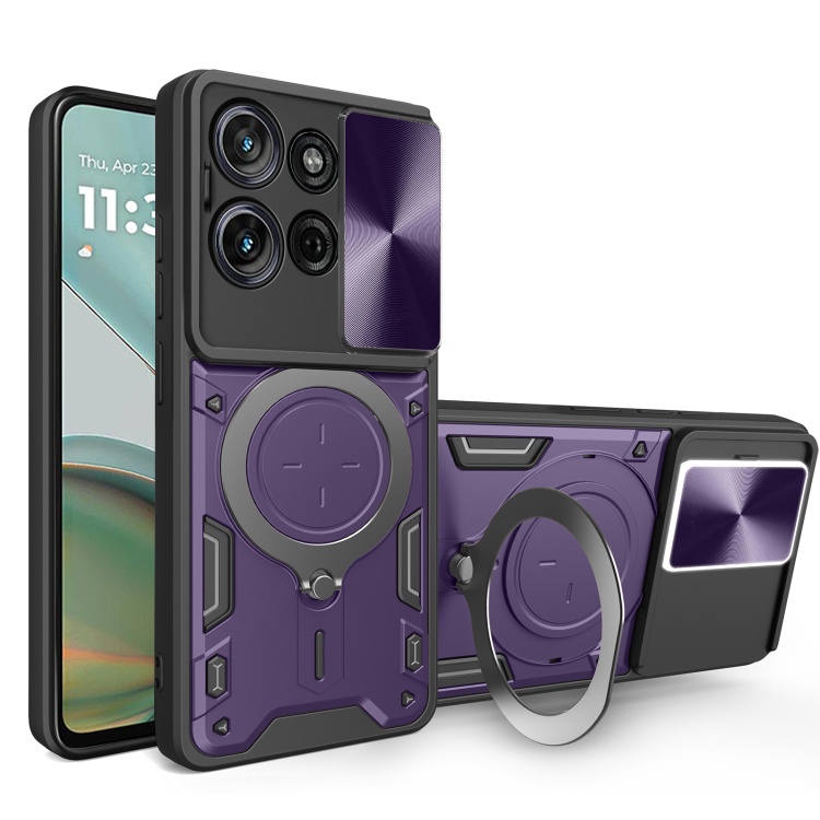 Husa pentru Motorola Moto G75, cu inel magnetic si suport ajustabil, protectie completa camera, SKDR SafeCover - Mov