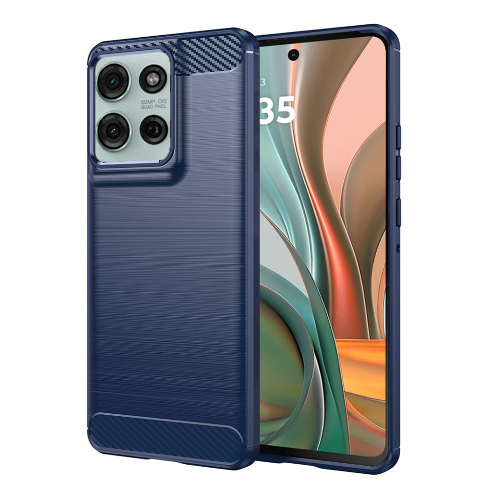 Husa pentru Motorola Moto G75 din Silicon Premium, Slim, cu textura Fibra Carbon - Albastru