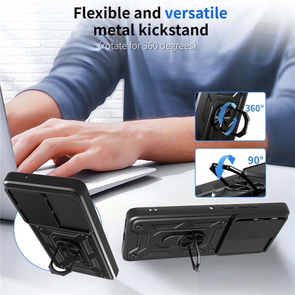 Husa pentru Motorola Moto G86 Power, SKYDDAR INNOVATION, CamShield, Inel magnetic, set cu sticker, Negru - 1 | YEO