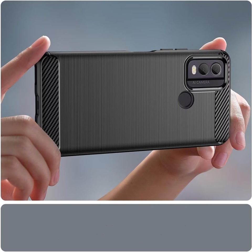 Husa pentru Nokia C22 din Silicon Premium, Slim, cu textura Fibra Carbon - Negru - 1 | YEO