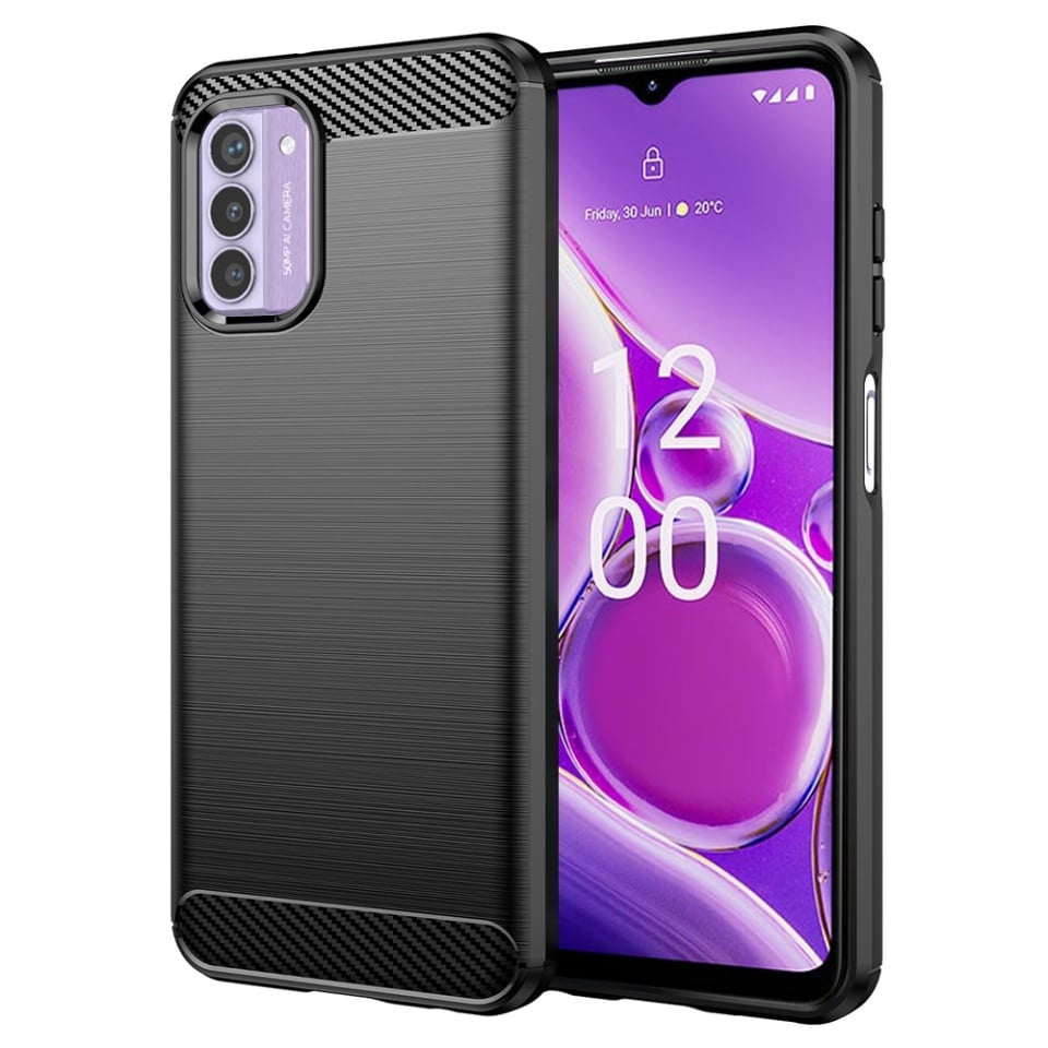 Husa pentru Nokia G42, SKYDDAR INNOVATION, Carbon Silicone, din Silicon Slim, cu textura Fibra Carbon, set cu sticker, Negru