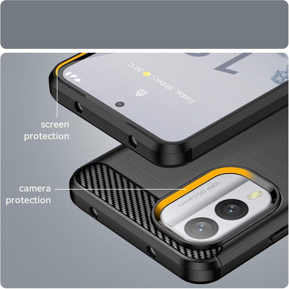 Husa pentru Nokia X30 din Silicon Premium, Slim, cu textura Fibra Carbon - Negru - 3 | YEO