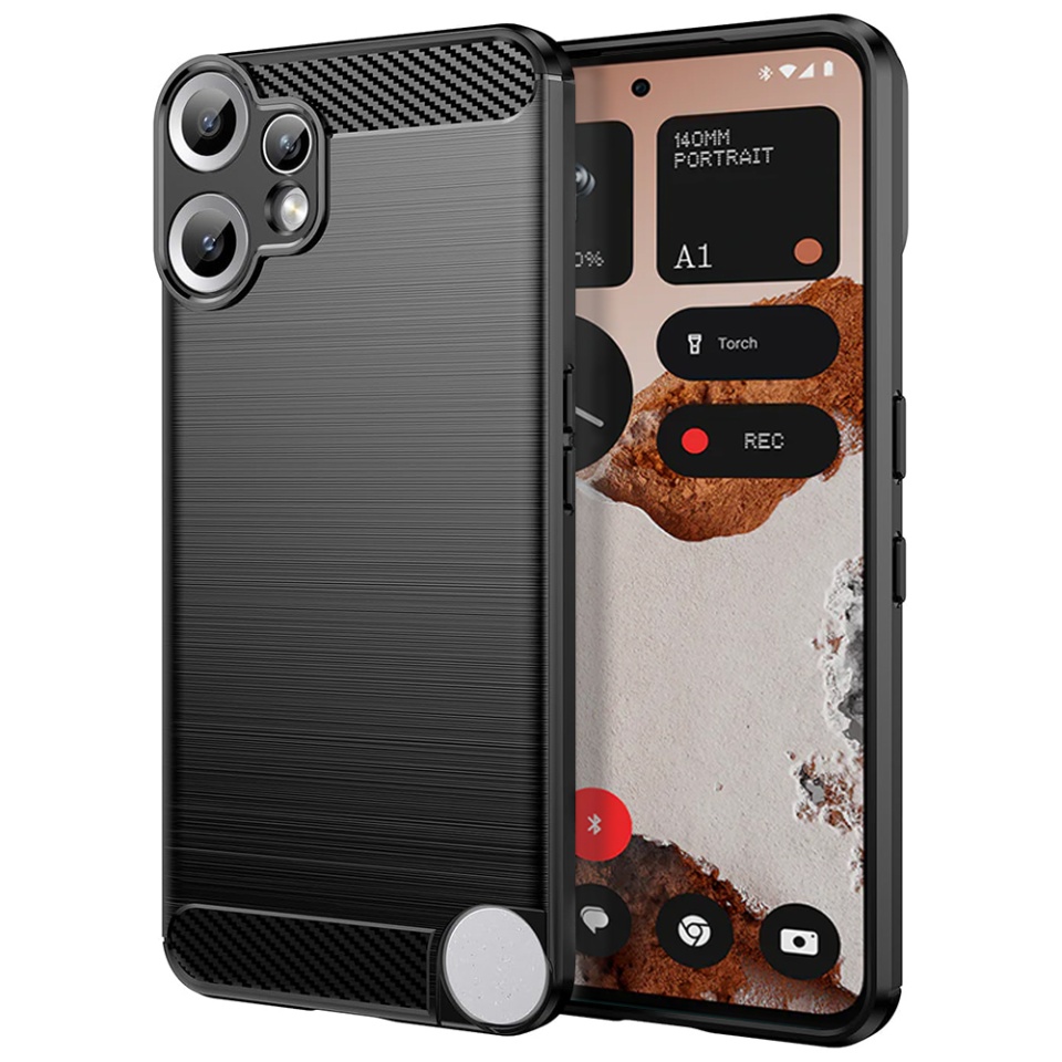Husa pentru Nothing CMF Phone 2 Pro, SKYDDAR INNOVATION, Carbon Silicone, din Silicon Slim, cu textura Fibra Carbon, set cu sticker, Negru