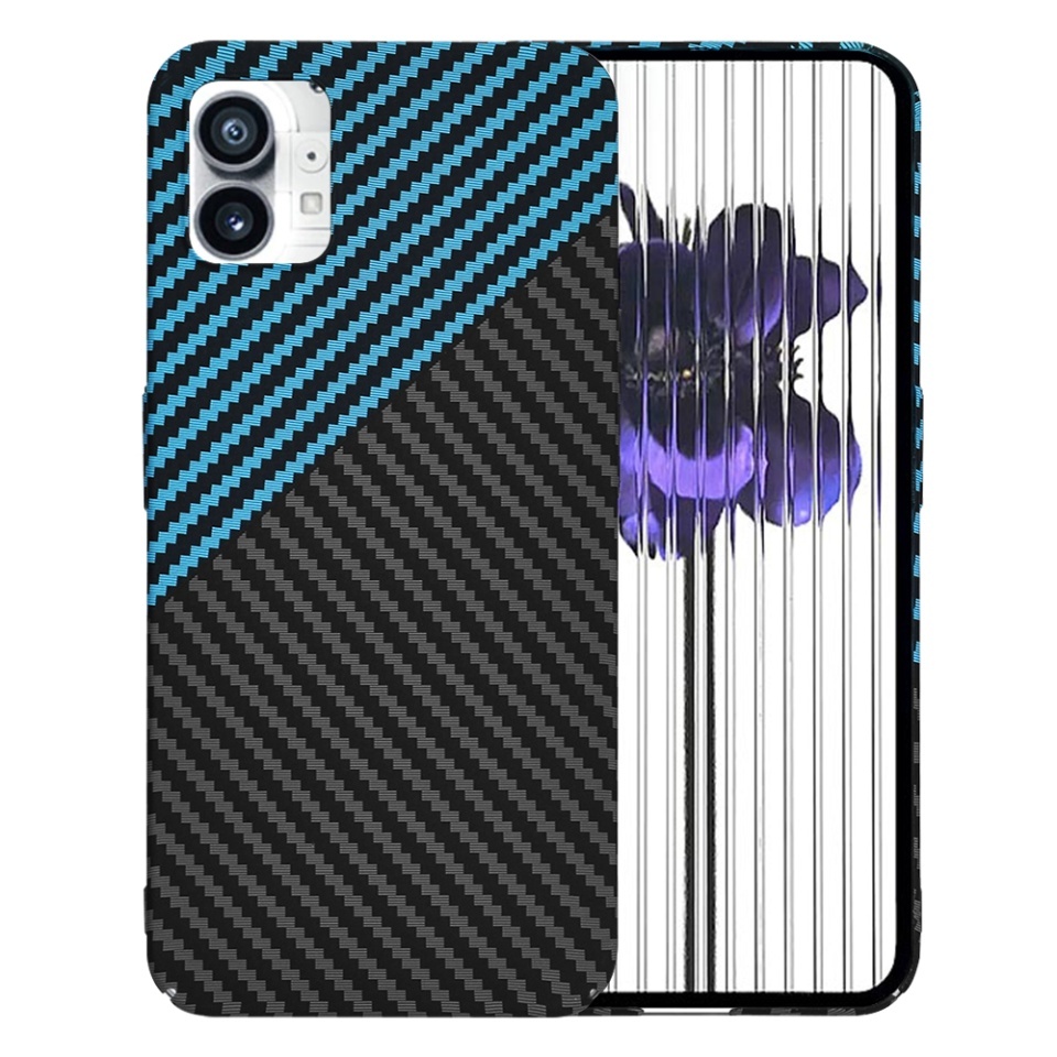 Husa pentru Nothing Phone (1), SKYDDAR INNOVATION, textura carbon, Carbonite FiberShell, set cu sticker, Bleu,