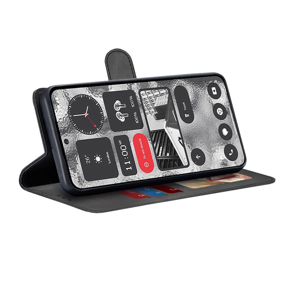 Husa pentru Nothing Phone (2), SKYDDAR INNOVATION, Diary Book, tip carte, cu Portofel Interior, Antisoc, Negru, set cu sticker - 1 | YEO