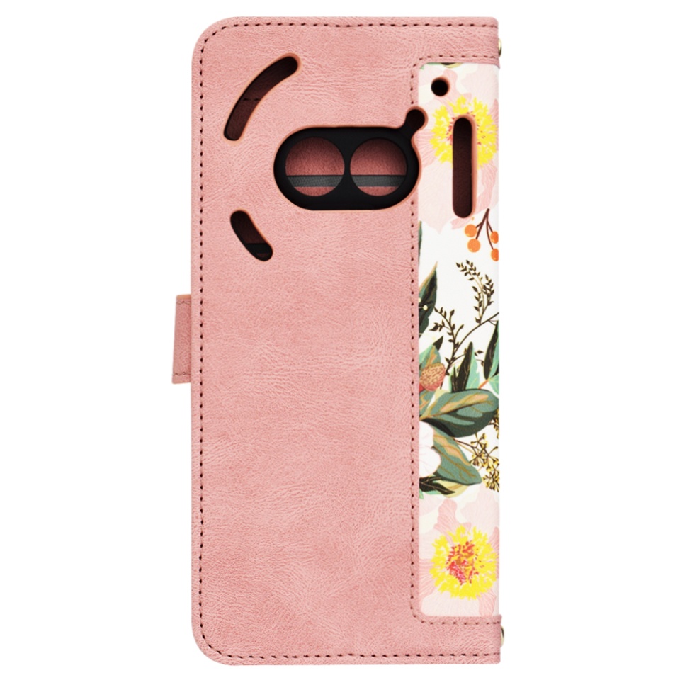 Husa pentru Nothing Phone (2a) din Piele Ecologică cu Design Floral, Protecție 360°, Stand Integrat, Buzunare pentru Carduri, SKDR Floral Wallet - Roz - 2 | YEO