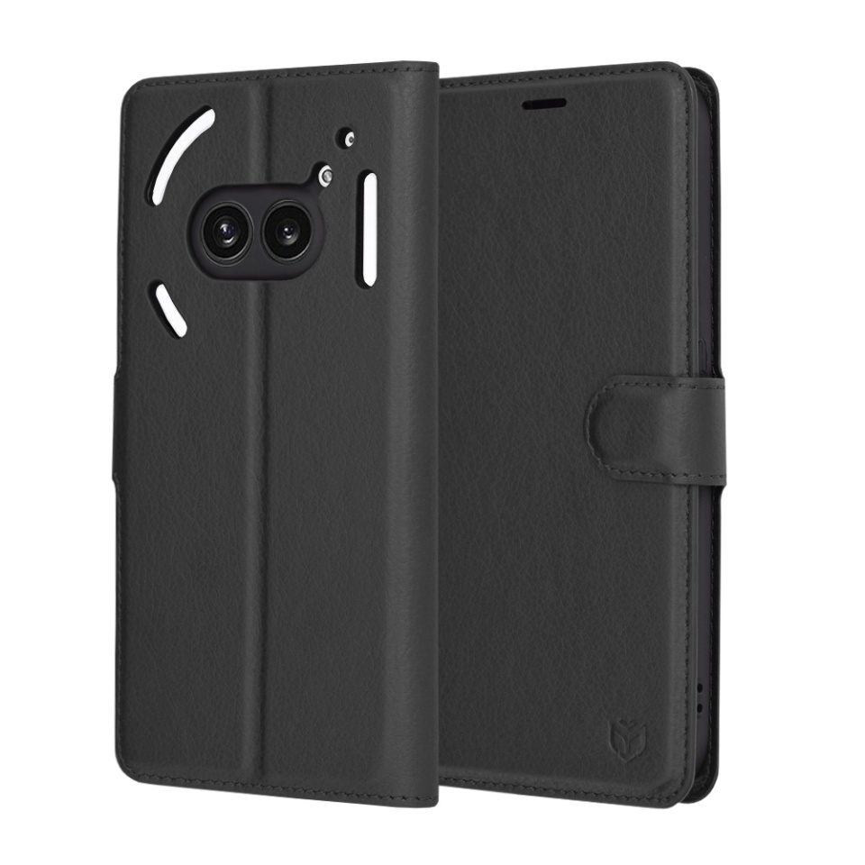 Husa pentru Nothing Phone (2a) / Phone (2a) Plus, SKYDDAR INNOVATION, Leather Folio tip Carte, cu Portofel Interior, Finisaje Premium, set cu sticker, Negru