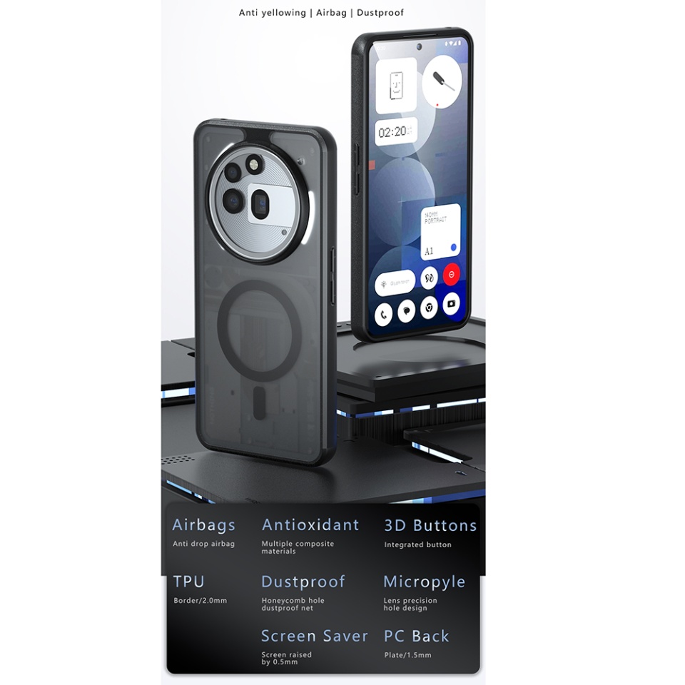 Husa pentru Nothing Phone (3a) Pro, SKYDDAR INNOVATION, PureFrost MagSafe, AntiSoc, set cu sticker, Negru frost - 1 | YEO