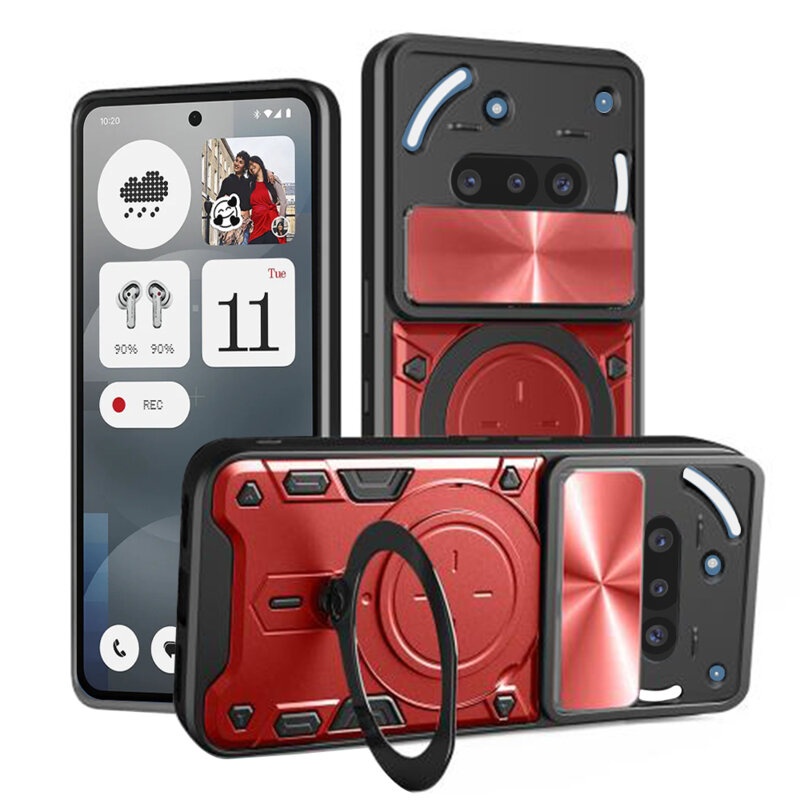 Husa pentru Nothing Phone (3a), SKYDDAR INNOVATION, SafeCover, Inel Magnetic, Protectie Camera, Rosu, set cu sticker