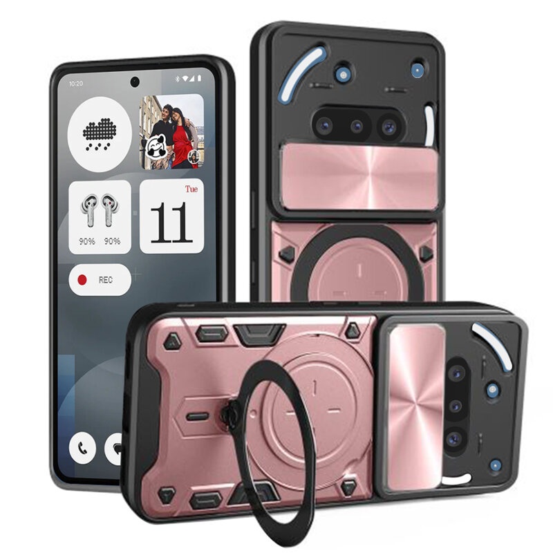 Husa pentru Nothing Phone (3a), SKYDDAR INNOVATION, SafeCover, Inel Magnetic, Protectie Camera, Roz auriu, set cu sticker