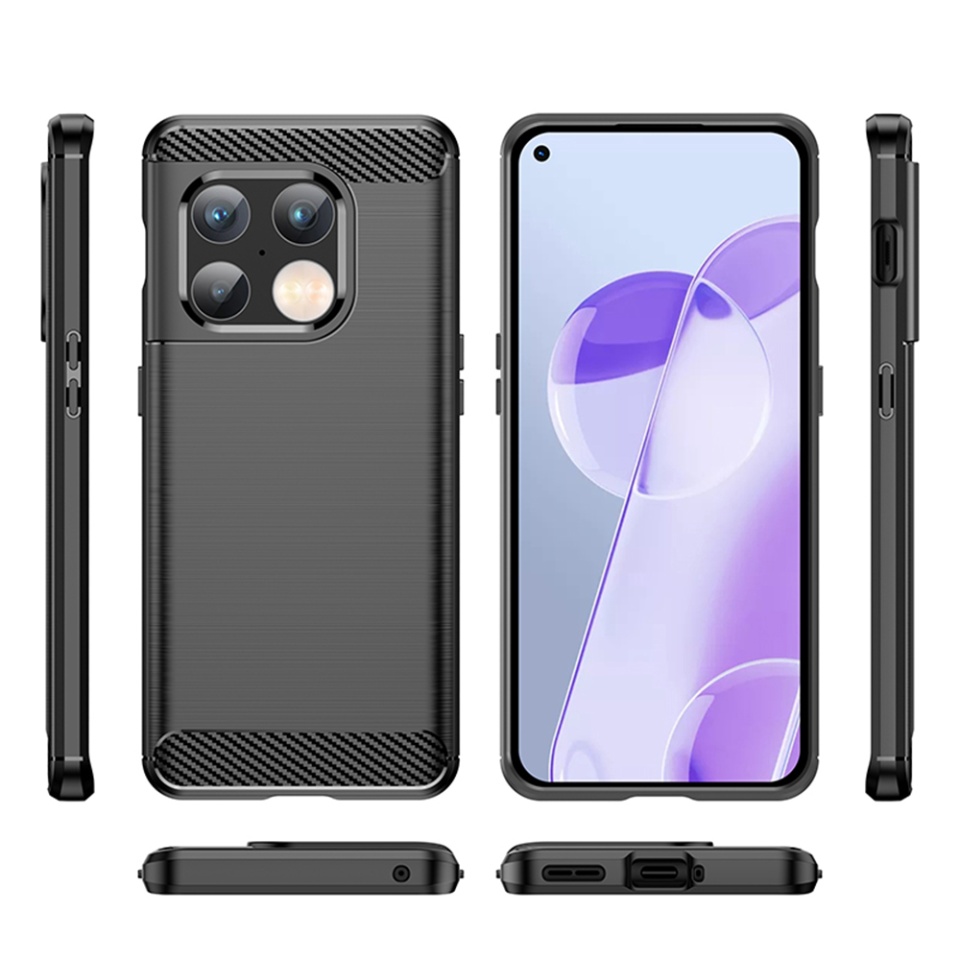Husa pentru OnePlus 10 Pro, SKYDDAR INNOVATION, Carbon Silicone, din Silicon Slim, cu textura Fibra Carbon, set cu sticker, Negru - 3 | YEO