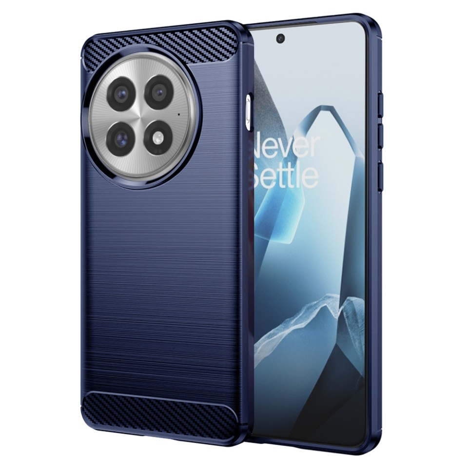 Husa pentru OnePlus 13, SKYDDAR INNOVATION, Carbon Silicone, din Silicon Slim, cu textura Fibra Carbon, set cu sticker, Albastru