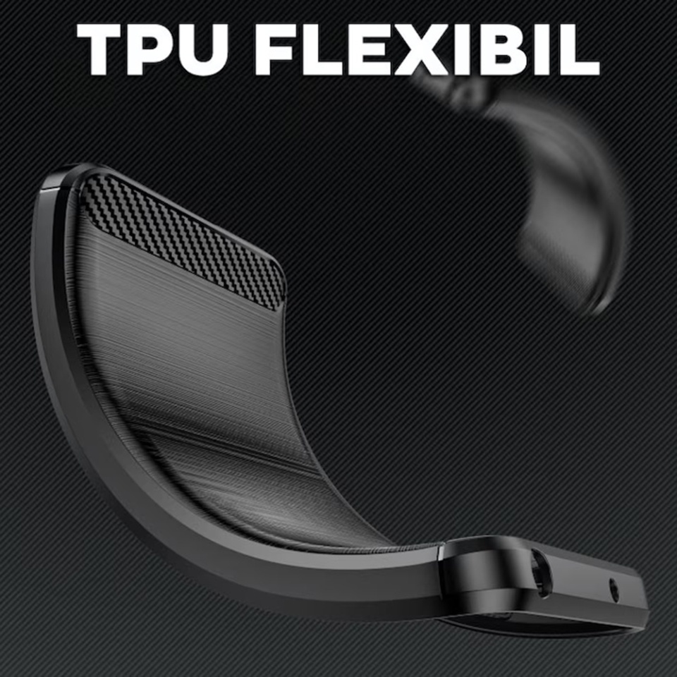 Husa pentru OnePlus 13R din Silicon Premium, Slim, cu textura Fibra Carbon cu sticker - Albastru - 3 | YEO
