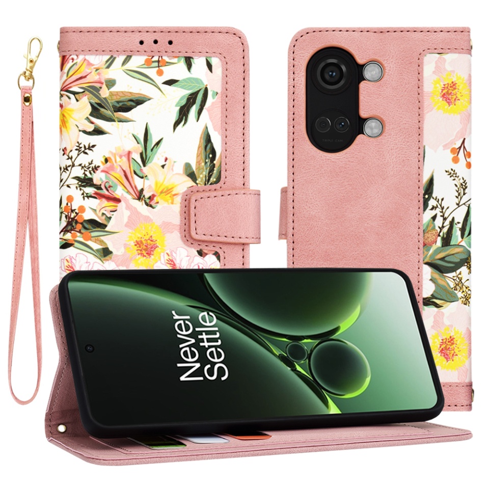 Husa pentru OnePlus Nord 3 din Piele Ecologică cu Design Floral, Protecție 360°, Stand Integrat, Buzunare pentru Carduri, SKDR Floral Wallet - Roz