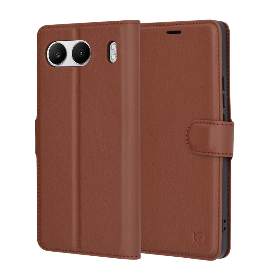 Husa pentru OnePlus Nord 4, SKYDDAR INNOVATION, Leather Folio tip Carte, cu Portofel Interior, Finisaje Premium, set cu sticker, Maro