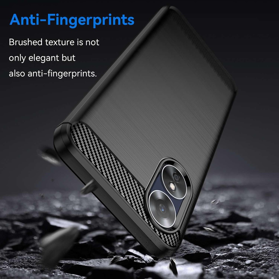 Husa pentru Oppo A17, SKYDDAR INNOVATION, Carbon Silicone, din Silicon Slim, cu textura Fibra Carbon, set cu sticker, Negru - 3 | YEO