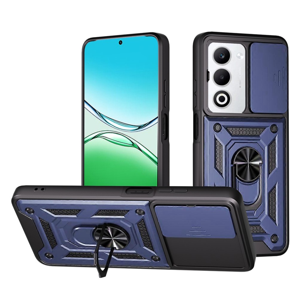 Husa pentru Oppo A5 4G, SKYDDAR INNOVATION, CamShield, Inel magnetic, set cu sticker, Albastru