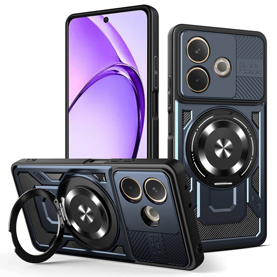 Husa pentru Oppo A5 Pro 5G / A5 Pro 4G, SKYDDAR INNOVATION, RuggedCam, Inel magnetic antisoc, set cu sticker, Albastru