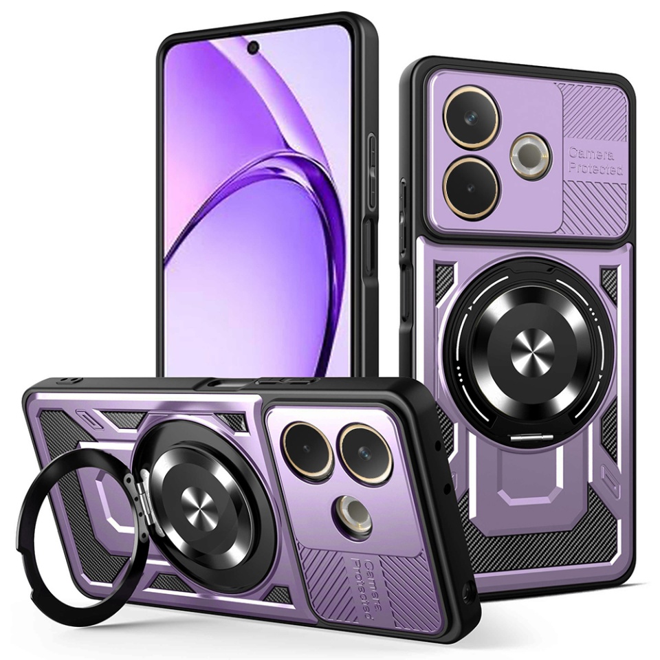 Husa pentru Oppo A5 Pro 5G / A5 Pro 4G, SKYDDAR INNOVATION, RuggedCam, Inel magnetic antisoc, set cu sticker, Mov