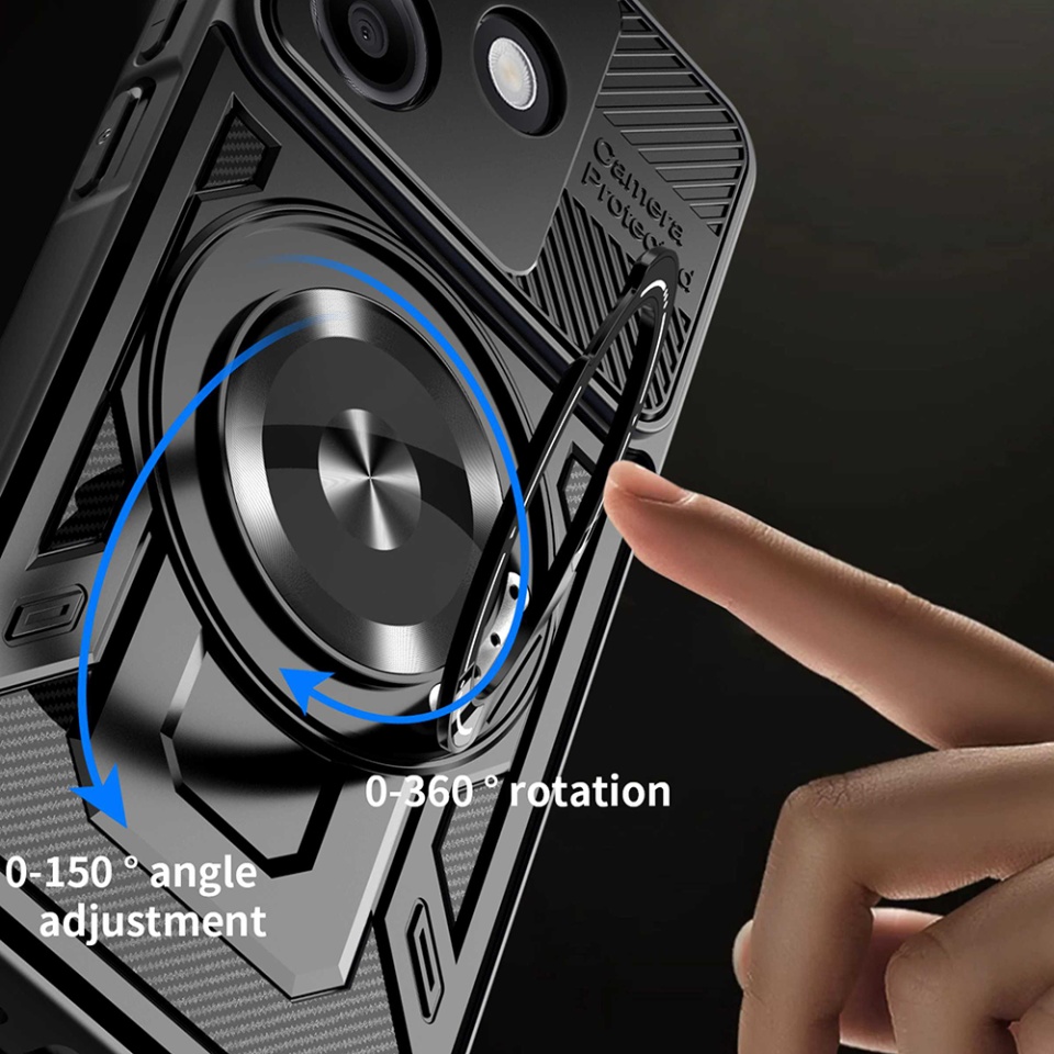 Husa pentru Oppo A5 Pro 5G / A5 Pro 4G, SKYDDAR INNOVATION, RuggedCam, Inel magnetic antisoc, set cu sticker, Albastru - 6