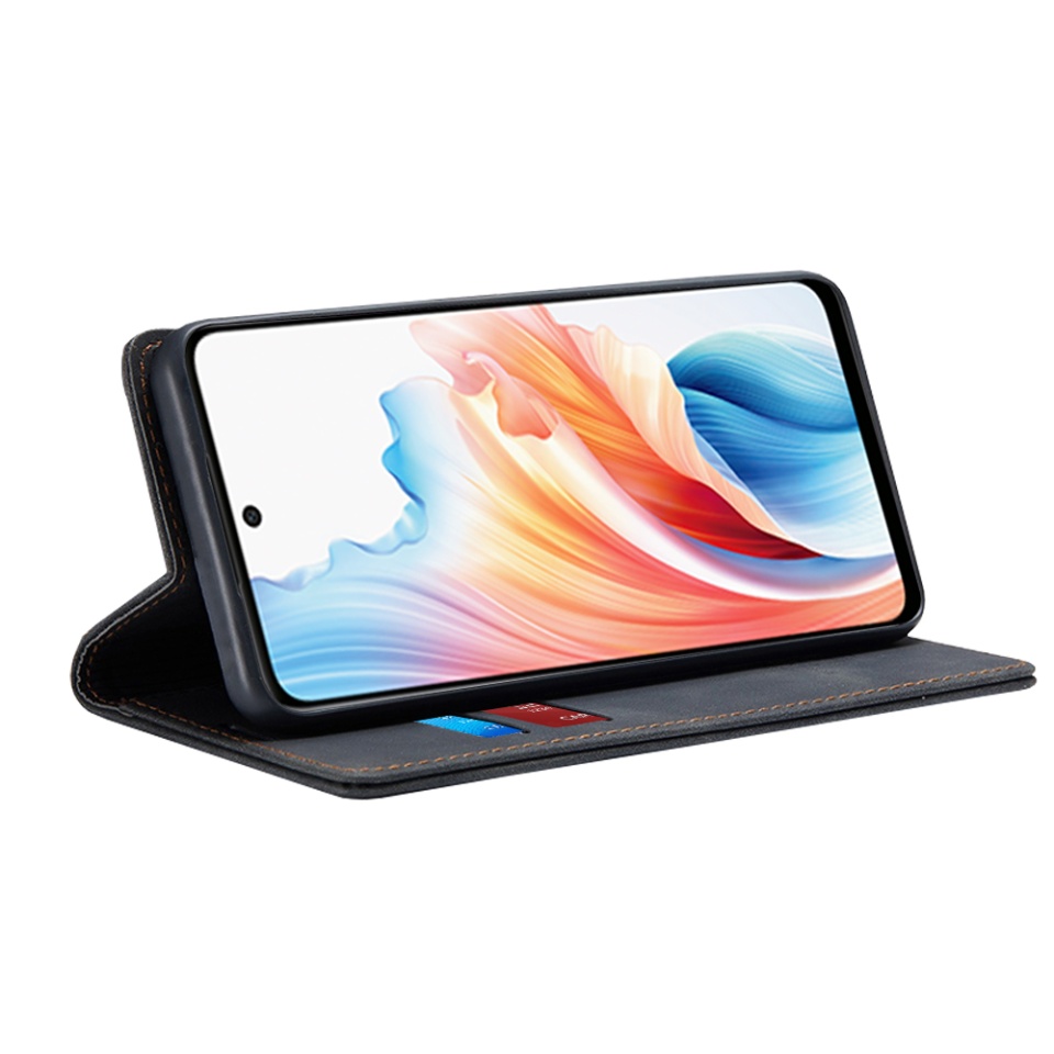 Husa pentru Oppo A79 5G / OnePlus Nord N30 SE, SKYDDAR INNOVATION, Soft Wallet, tip Carte din piele Eco Premium, cu Portofel Interior, Negru, set cu sticker - 1 | YEO