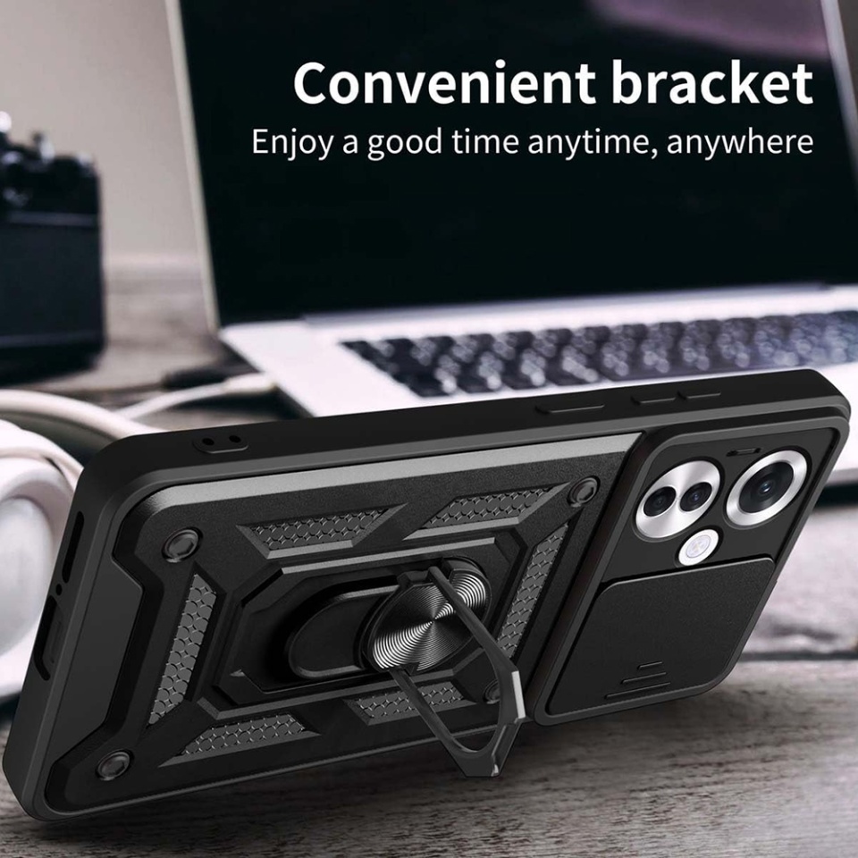 Husa pentru Oppo Reno11 F, SKYDDAR INNOVATION, CamShield, Inel magnetic, set cu sticker, Roz - 3 | YEO