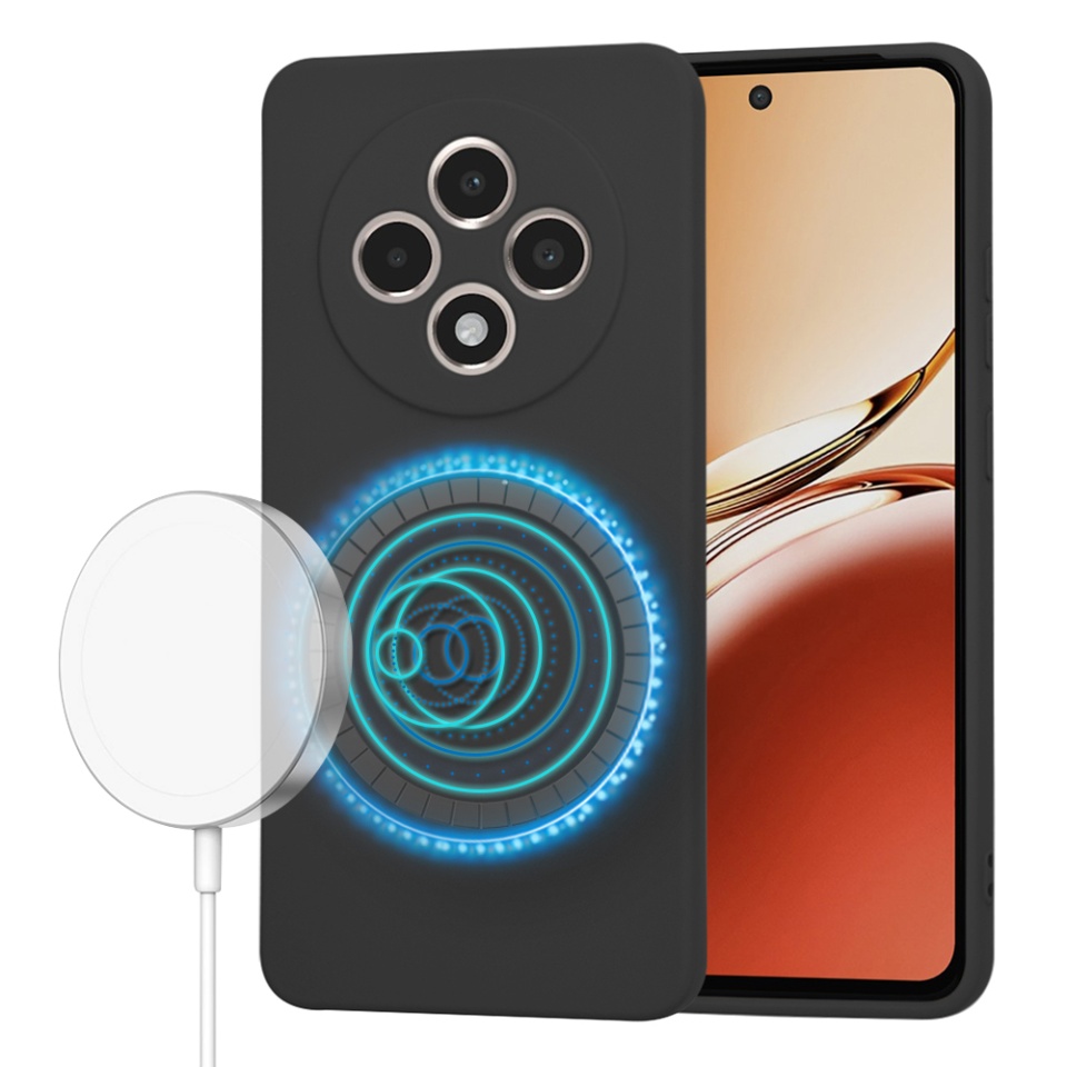 Husa pentru Oppo Reno12 F 5G / Reno12 FS / Reno12 F 4G din Silicon Catifelat, Protectie Premium, Skyddar SoftElegance Magsafe - Negru