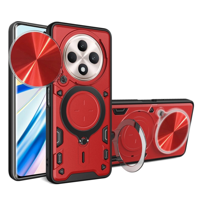 Husa pentru Oppo Reno12 F / Reno12 FS, cu inel magnetic si suport ajustabil, protectie completa camera, SKDR SafeCover - Rosu