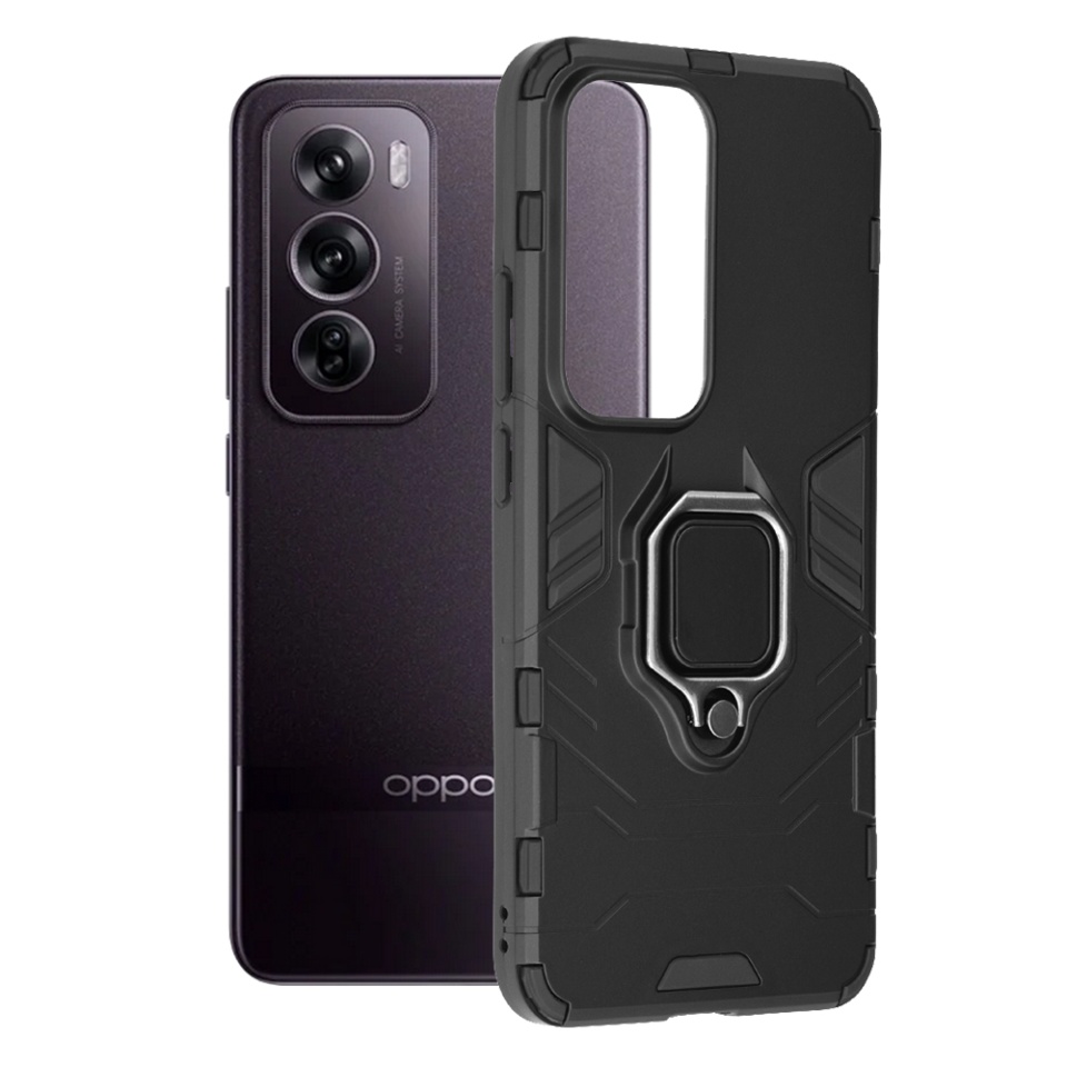 Husa pentru Oppo Reno12 Pro, SKYDDAR INNOVATION, Silicone Shield, cu Inel Magnetic, Antisoc, set cu sticker, Negru