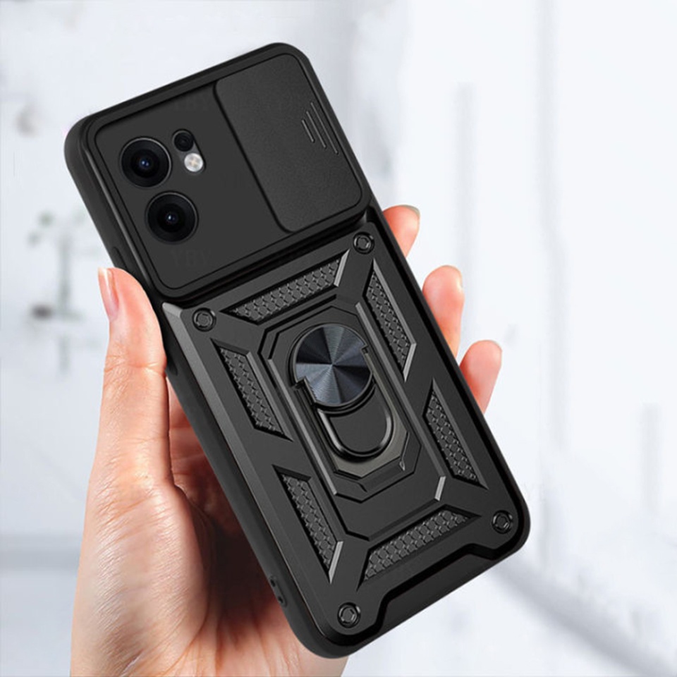 Husa pentru Oppo Reno13 F 4G / Reno13 F 5G cu inel magnetic si protectie camera CamShield cu sticker - Negru - 3 | YEO