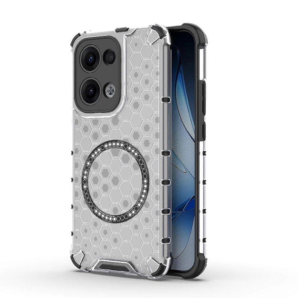Husa pentru Oppo Reno13, SKYDDAR INNOVATION, HoneyComb Shield MagSafe, Alb, set cu sticker