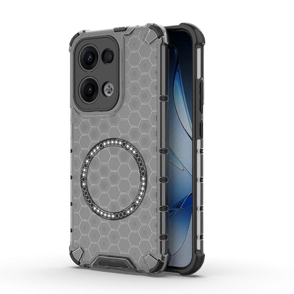 Husa pentru Oppo Reno13, SKYDDAR INNOVATION, HoneyComb Shield MagSafe, Negru, set cu sticker
